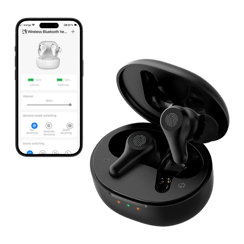 Set aparate auditive digitale reincarcabile T010, conexiune Bluetooth, control din aplicatie smartphone, personalizare frecvente